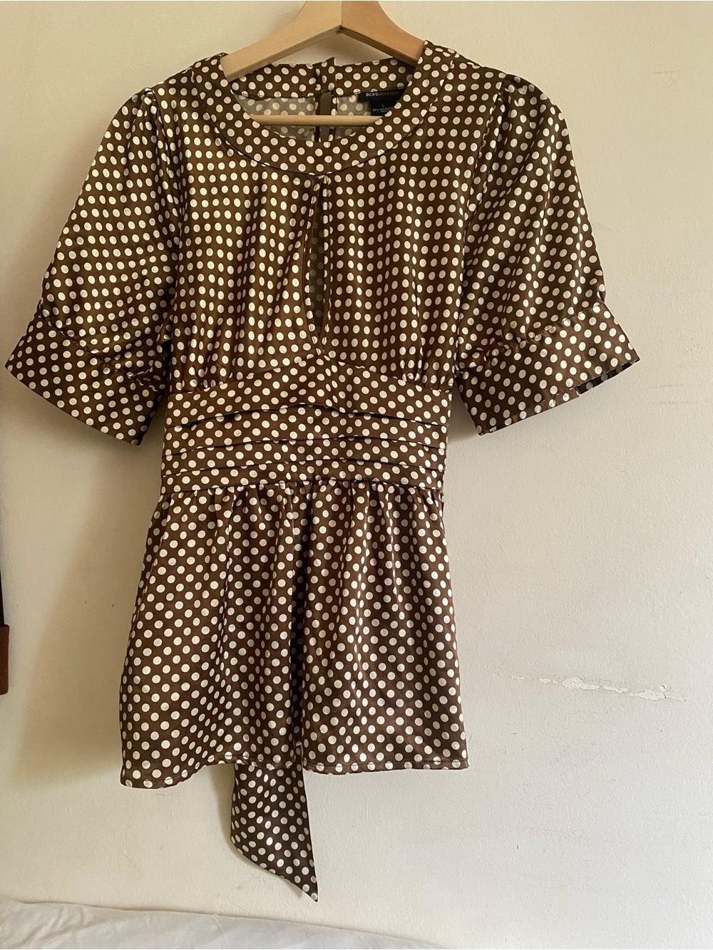 BCBGMaxAzria Brown and White Polka Dot Midi Dress